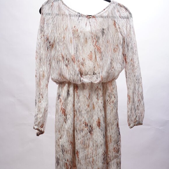 WHBM White/Gold/Silver Metallic Abstract Print Long Sleeve Knee Dress - Picture 3 of 3